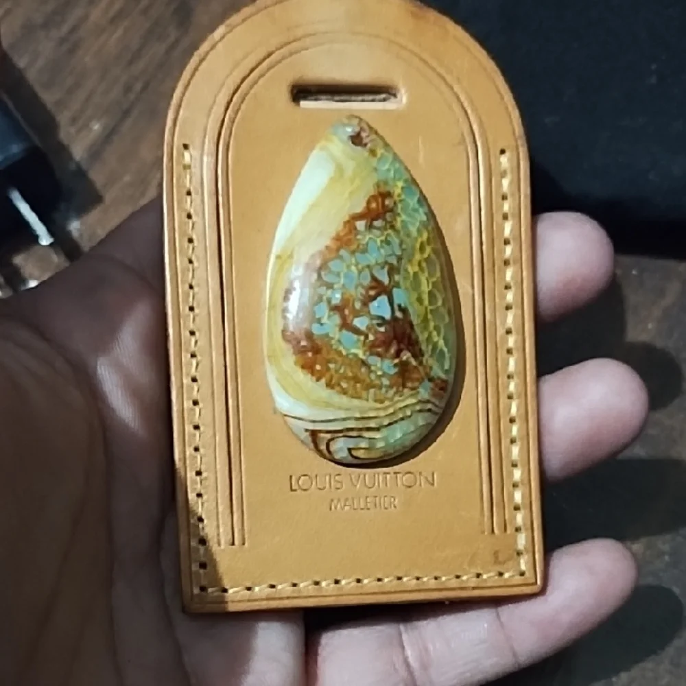 Louis Vuitton Tan Leather Money Clip with Multicolor Stone